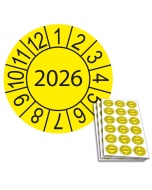 Jahresprüfplakette 2026, 20mm, Einzelansicht und 18-er Bogen