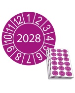 Jahresprüfplakette 2028, 20mm, Einzelansicht und 18-er Bogen