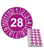 Jahresprüfplakette 2028, 20mm, Einzelansicht und 18-er Bogen