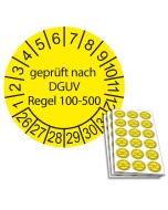 Prüfplakette geprüft nach DGUV Regel 100-500 - 2026, Ø 20mm, 18/Bogen, in Jahresfarbe