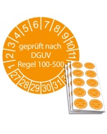 Prüfplakette geprüft nach DGUV Regel 100-500 - 2027, Ø 30mm, 10/Bogen, in Jahresfarbe