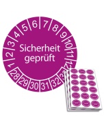 Prüfplakette Sicherheit geprüft 2028, Ø 20mm, 18/Bogen, in Jahresfarbe