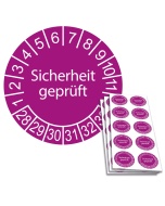 Prüfplakette Sicherheit geprüft 2028, Ø 30mm, 10/Bogen, in Jahresfarbe