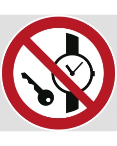 Verbotszeichen, Mitführen von Metallteilen & Uhren verboten, 12,5-50mm 10/Bogen