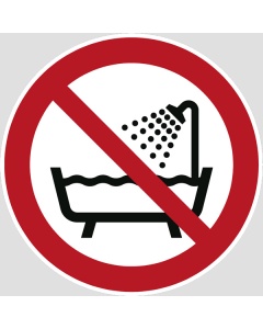 Verbotszeichen, Gerätenutzung in Badewanne, Dusche verboten, 12,5-50mm 10/Bogen