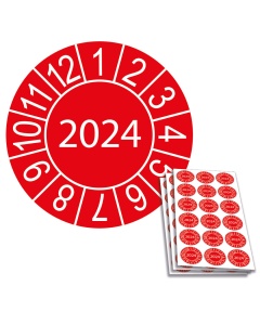Jahresprüfplakette 2024, 20mm, Einzelansicht und 18-er Bogen