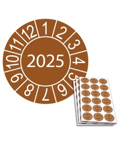 Jahresprüfplakette 2025, 20mm, Einzelansicht und 18-er Bogen