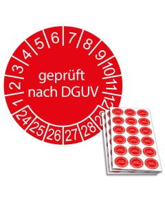 Prüfplakette geprüft nach DGUV 2024, Ø 20mm, 18/Bogen, in Jahresfarbe