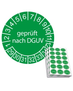 Prüfplakette geprüft nach DGUV 2029, Ø 20mm, 18/Bogen, in Jahresfarbe