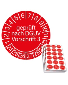 Prüfplakette geprüft nach DGUV Vorschrift 3 - 2024, Ø 20mm, 18/Bogen, in Jahresfarbe