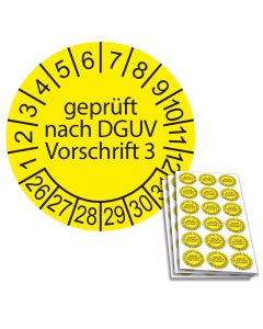 Prüfplakette geprüft nach DGUV Vorschrift 3 - 2026, Ø 20mm, 18/Bogen, in Jahresfarbe