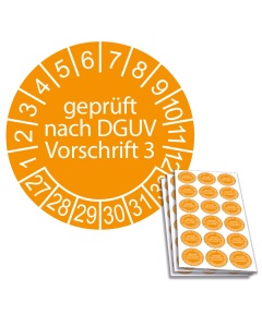 Prüfplakette geprüft nach DGUV Vorschrift 3 - 2027, Ø 20mm, 18/Bogen, in Jahresfarbe