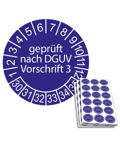 Prüfplakette geprüft nach DGUV Vorschrift 3 - 2030, Ø 20mm, 18/Bogen, in Jahresfarbe