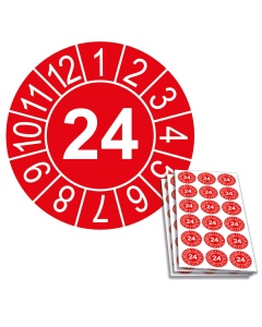 Jahresprüfplakette 2024, 20mm, Einzelansicht und 18-er Bogen