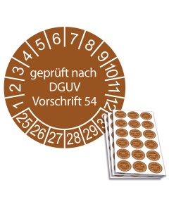 Prüfplakette geprüft nach DGUV Vorschrift 54 - 2025, Ø 20mm, 18/Bogen, in Jahresfarbe