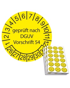 Prüfplakette geprüft nach DGUV Vorschrift 54 - 2026, Ø 20mm, 18/Bogen, in Jahresfarbe