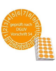 Prüfplakette geprüft nach DGUV Vorschrift 54 - 2027, Ø 20mm, 18/Bogen, in Jahresfarbe