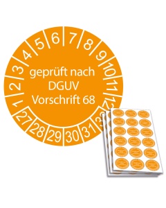 Prüfplakette geprüft nach DGUV Vorschrift 68 - 2027, Ø 20mm, 18/Bogen, in Jahresfarbe