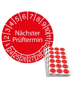 Prüfplakette "Nächster Prüftermin" Einzelansicht und 18-er Bogen