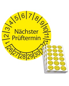 Prüfplakette Nächster Prüftermin, Ø 20mm, 10/Bogen, gelb