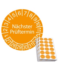 Prüfplakette "Nächster Prüftermin" Einzelansicht und 18-er Bogen