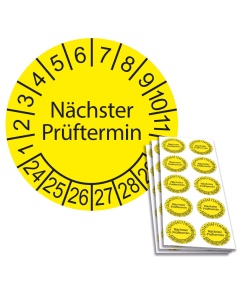 Prüfplakette Nächster Prüftermin, Ø 30mm, 10/Bogen, gelb