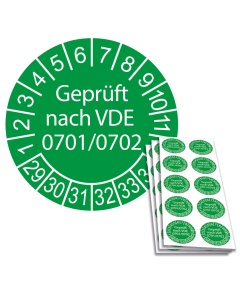 Prüfplakette Geprüft nach VDE 0701/0702 - 2029, Ø 30mm, 10/Bogen, in Jahresfarbe
