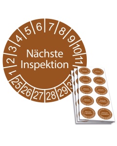 Prüfplakette Nächste Inspektion 2025, Ø 30mm, 10/Bogen, in Jahresfarbe