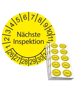 Prüfplakette Nächste Inspektion 2026, Ø 30mm, 10/Bogen, in Jahresfarbe