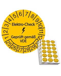 Prüfplakette Elektro-Check - Geprüft gemäß VDE - 2025, Ø 20mm, 18/Bogen