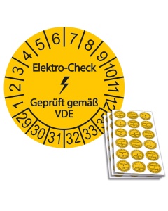 Prüfplakette Elektro-Check - Geprüft gemäß VDE - 2029, Ø 20mm, 18/Bogen