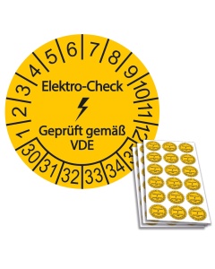Prüfplakette Elektro-Check - Geprüft gemäß VDE - 2030, Ø 20mm, 18/Bogen