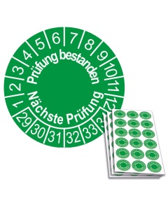 Prüfplakette Prüfung bestanden - Nächste Prüfung 2029, Ø 20mm, 18/Bogen, in Jahresfarbe