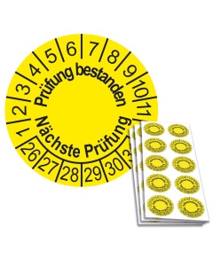 Prüfplakette Prüfung bestanden - Nächste Prüfung 2026, Ø 30mm, 10/Bogen, in Jahresfarbe