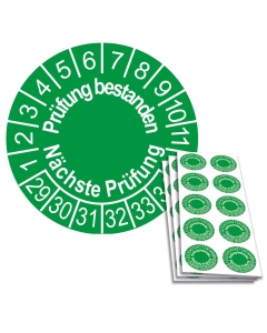 Prüfplakette Prüfung bestanden - Nächste Prüfung 2029, Ø 30mm, 10/Bogen, in Jahresfarbe