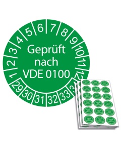 Prüfplakette Geprüft nach VDE 0100 - 2029, Ø 20mm, 18/Bogen, in Jahresfarbe