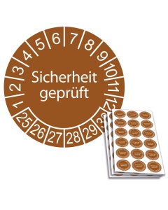 Prüfplakette Sicherheit geprüft 2025, Ø 20mm, 18/Bogen, in Jahresfarbe