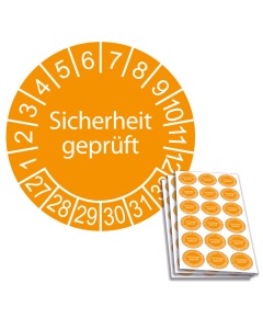 Prüfplakette Sicherheit geprüft 2027, Ø 20mm, 18/Bogen, in Jahresfarbe
