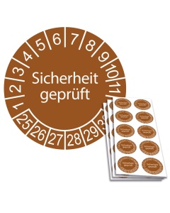 Prüfplakette Sicherheit geprüft 2025, Ø 30mm, 10/Bogen, in Jahresfarbe