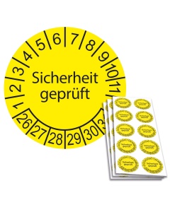 Prüfplakette Sicherheit geprüft 2026, Ø 30mm, 10/Bogen, in Jahresfarbe