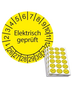Prüfplakette Elektrisch geprüft 2026, Ø 20mm, 18/Bogen, in Jahresfarbe