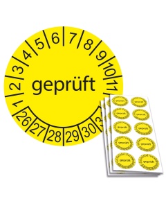 Prüfplakette geprüft 2026, Ø 30mm, 10/Bogen, in Jahresfarbe
