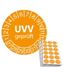 Prüfplakette UVV geprüft 2027, Ø 20mm, 18/Bogen, in Jahresfarbe