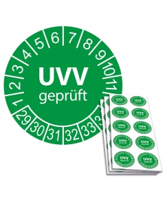 Prüfplakette UVV geprüft 2029, Ø 30mm, 10/Bogen, in Jahresfarbe