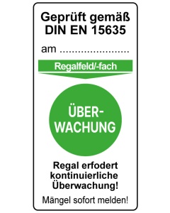 Regal-Kennzeichnung mit Gefahrenstufe - Überwachung - Geprüft gemäß DIN EN 15635, je 5 Stk.