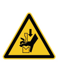 Warnzeichen, Warnung vor Quetschgefahr der Hand zwischen Werkzeugen einer Presse, 12,5-50mm 10/Bogen