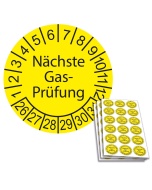 Prüfplakette Nächste Gas-Prüfung 2026, Ø 20mm, 18/Bogen, in Jahresfarbe