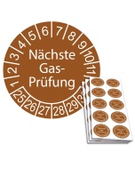 Prüfplakette Nächste Gas-Prüfung 2025, Ø 30mm, 10/Bogen, in Jahresfarbe