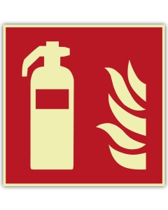 Brandschutzzeichen Feuerlöscher langnachleuchtend – ISO 7010 F001, Klasse C