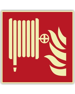 Brandschutzzeichen Löschschlauch langnachleuchtend – ISO 7010 F002, Klasse C